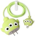 AUGEN Cartoon 3D Design Protective Case for 20W iPhone USB-C Power Adapter Charger, Cute Cartoon Lightning Data Cable Case for iPhone Charger (Alien, Pack of 1)