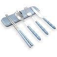 DOCAT Spoon Set, Stainless Steel Cutlery Set of 4 Chopsticks Knife Spoon and Fork Set Reusable Utensils Set with Case, Cutlery Set for Kitchen, Office, School, Travel, Camping (Blue)