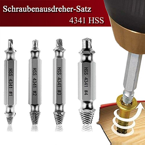 AUSERO Schraubenausdreher Set doppelt für Beschädigte Schraube Screw Extractor Out Remover Werkzeug 4 Stücke