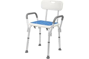 Vigevee Sedia da doccia con schienale rimovibile e bracciolo, sedile doccia, regolabile in altezza, antiscivolo, comfort