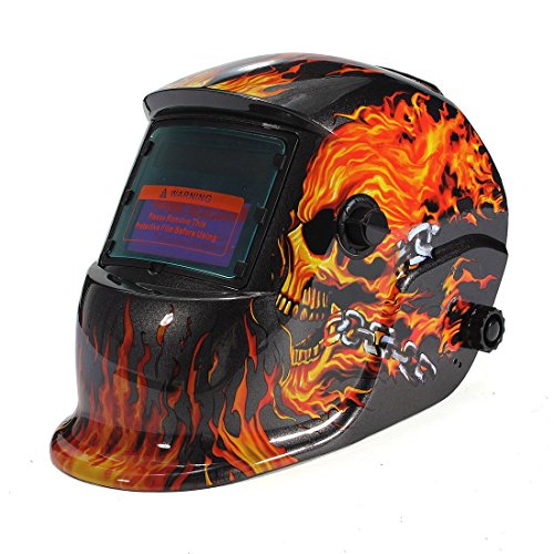 SAILUN Solar Automatik Schweißschild Maske Schweißhelm Schweißschirm Gesichtsmaske Farbe Flames Schädel (Modell 1) - 2