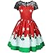 Produktbild SEWORLD Weihnachten Retro Christmas Weihnachtsfrauen Frauen Kurzarm Spitze Patchwork Druckweinlese Kleid Partei Kleid(X2-rot,EU-38/CN-XL)
