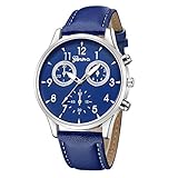 Challeng Unisex Watches Mode Kunstleder Herren Blue Ray Glas Quartz Analog Uhren Durable Batterie Life1-2 Jahre, Business Fashion Armbanduhr