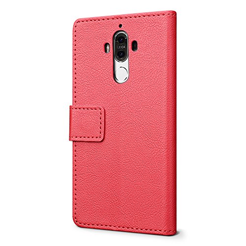 SLEO Funda Huawei Mate 9  Cartera Carcasa Piel PU Suave Flip Folio Caja Super Delgado  Estilo Libro Soporte Plegable y Cierre Magn  tico  para Huawei Mate 9 - Rojo