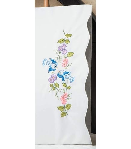 Tobin Pre-Stamped Pillowcase Pair For Embroidery - 20x30 Inch 'Reflections' Design, Washable Blue Ink - View #9