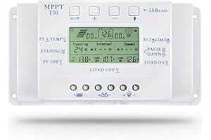 OOYCYOO 30A Régulateur de Charge Solaire, 12V/24V Batterie Détection Automatique,avec contrôle de minuterie de charge double pour système de réverbère,Avec écran LCD USB