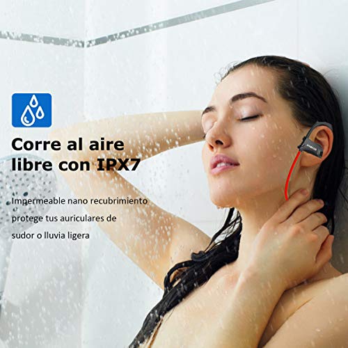 LOBKIN Auriculares inal  mbricos deportivos Bluetooth resistente al sudor IPX4 Fijaci  n estable en la oreja Cascos ergon  micos auricular con gancho para el o  do eliminaci  n de ruido cascos 6 horas de funcionamiento con micr  fono para running  entrenamiento  Gym  rojo 