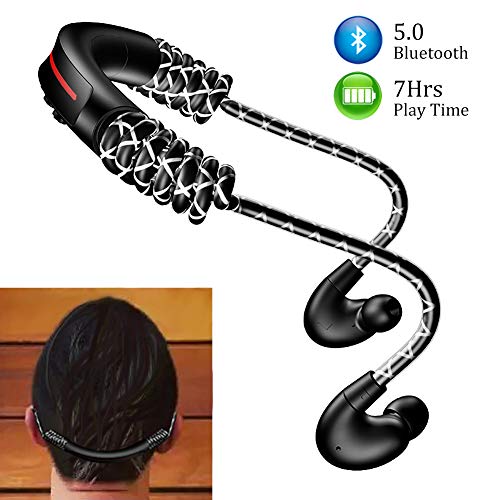 Auriculares Bluetooth Auriculares Internos Inalámbricos con Sonido Stero de Alta Fidelidad y Cable Flexible & Extensible, In-Ear Cascos Deportivos con Duración 7 Horas para iPhone y Android