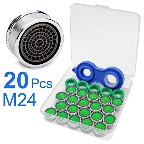 20 unidades de aireador M24 de Akunsz, para grifo, boquilla mezcladora con filtro de ABS, 1 Llave para boquillas + 1 Caja de almacenaje