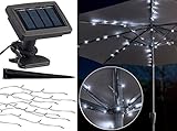 glatz schirm beleuchtung 72 tageslichtweiße LEDs mit je 3 Lumen, insgesamt 216 Lumen • Einfache und dauerhafte Befestigung an Sonnenschirm-Armen: Schirm kann mit Lichterkette geschlossen werden • Einfache Bedienung per Schiebeschalter am Solarpanel: Dauerlicht/aus/Blinken • Maße Solar-Panel (ohne Erdspieß): 97 x 68 x 95 mm, Länge Erdspieß: 13,5 cm, Gesamtgewicht: 210 g