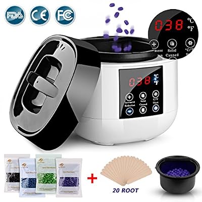 ECHTPower LED Chauffe Cire Contrôle Tactile ECHTPower Wax cire Digital 500ml Kit d'Epilation à Cire 4*100g et 20 Spatules Mémoire Température Nettoyer sans Casserole pour Soin Domestique ou Salon Professionnel