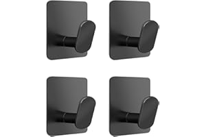 Adurei Ganchos Adhesivos para Pared de Acero Inoxidable 4 Piezas Ganchos Toalleros de Autoadhesivo Extrafuerte Ganchos para Colgador Adhesivo para Baño Cocina Albornoz Trapos, Negro
