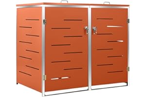 KOIECETA Mülltonnenbox für 2 Tonnen Rostfrei Abschließbar Müllbox Mülltonne Mülltonnenverkleidung Müllcontainer Gartenbox Edelstahl (138x77,5x115,5cm) Orange