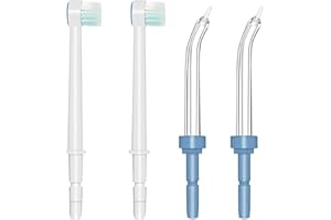 Yaowanguan 4 Piezas Juego de Boquillas de Repuesto para Waterpik WP-100/WP-250/WP-450/WP-560/WP-660/WP-811/WP-861W/WP-900/WP-940/WP-950(Oquilla con Cepillo,Puntas de Bolsillo Periodontal)
