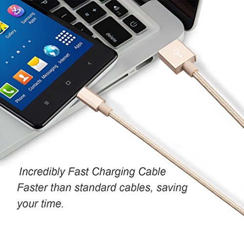 Budget&Good Micro USB Nylon Kabel High Speed USB 2.0 Nylon geflochtenes Datenkabel Ladekabel für Android, Samsung, HTC, Motorola, Nokia, LG, HP, Sony, Blackberry 2Pack 2M—Gold - 2
