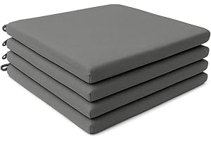 FOAM & UPHOLSTERY WAREHOUSE 4Pcs Dining Garden Chair Seat Pads with Ties for Kitchen, Living Room, Patio, Office – Indoor Outdoor Foam Cushions with Removable Covers (Grey)