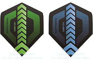 THOR-DARTS F1 30 pezzi (10 set) alette extra forti HD-280 Green Blue Black 150 Micron Flys extra lunga forma standard ultra forte verde nero blu nero HD150 Plus