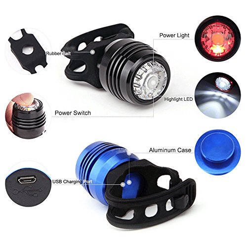 Aluminium LED Frontlicht Rücklicht,PUGO TOP USB Aufladbar 3 Leuchtmodi Wasserdicht Fahrrad Rücklampe Rad Licht Fahrradbeleuchtung Leuchte Helmlicht Warnlicht Leuchtmittel Lampen Set - 6