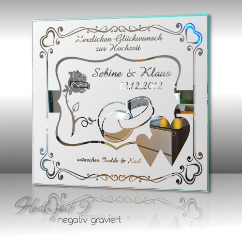 Motivspiegel Hochzeit 9 Spiegel mit Gravur Geschenk zur Hochzeit Wandbild Dekoration (30x30cm) - 5