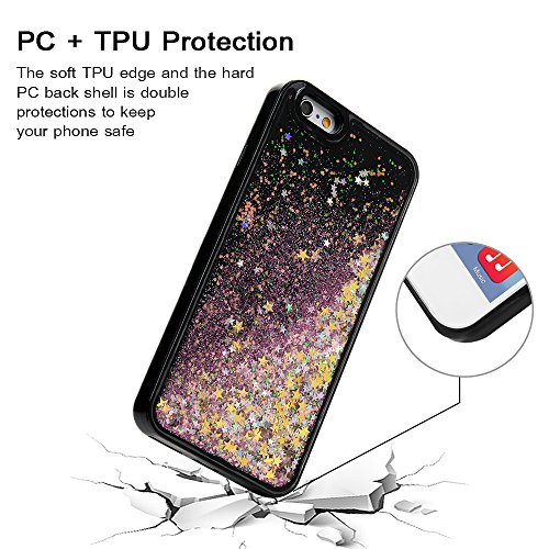 iPhone 6S Case, iPhone 6 TPU Case KASOS Black Glitter Bling Sparkle Hard Bottom PC + Flexible Soft TPU Bumper Cover Quicksand Design [Ultra Slim Thin] [All Around Protection] [Perfect Fit] Protective Case Cover for iPhone 6S, iPhone 6 (4.7inch)