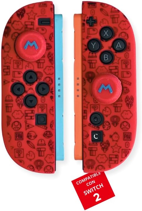 MME Funda de Silicona para Joy-con Switch 2, Antideslizante y Suave al Tacto, Protección para Mandos contra Desgaste y arañazos, Accesorios Switch 2 (Mario Rojo)