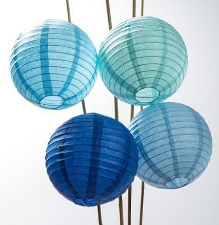 UMISSDECOR Paper Lanterns (8-Inch, Multicolor Blues, Set of 12) - Rice Paper Chinese Hanging Decorations - for Home Decor, Parties, and Weddings