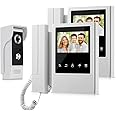 QttyElok 4.3-inch Video Intercom 2 Monitors Door Phone Doorbell System for Home 700TVL IR Night Vision Camera Doorphone Waterproof Support 100 Meters