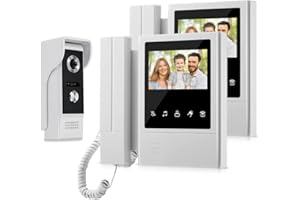QttyElok Intercomunicador de video de 4.3 pulgadas, 2 monitores, sistema de timbre para puerta de teléfono para el hogar, 700TVL, cámara de visión nocturna IR, soporte impermeable de 100 metros
