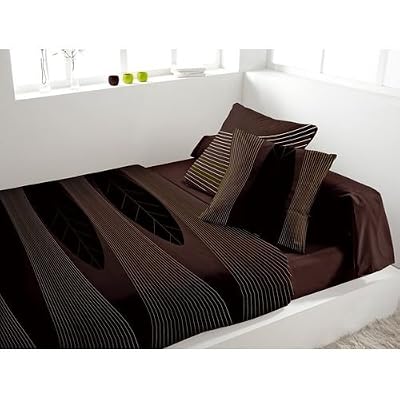Soleil d'Ocre Parure de lit 5 pièces Spirit Chocolat - 240 x 300 - Percale