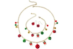 FDEETY Gioielli Donna Natale Personalizzata Campanello Ciondolo Set di Gioielli con Orecchini Collane Regolabile Braccialetti Ipoallergenici Moda Gioielli Regalo