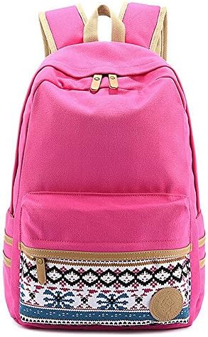 Fashion Canvas Backpack Shoulders Bag Book Bag Rucksack Daypack Sports Bag for Teenage Girls Boys Hot Pink