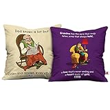Indigifts Micro Satin Grandparents Cushion Cover with Filler (Multicolour and White,12x12-inches) Set of 2