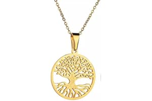 AB Viking Crafts Pendentif en acier inoxydable 316L plaqué or Yggdrasil Arbre du Monde Arbre de Vie avec Collier dans une pochette à bijoux, Acier inoxydable