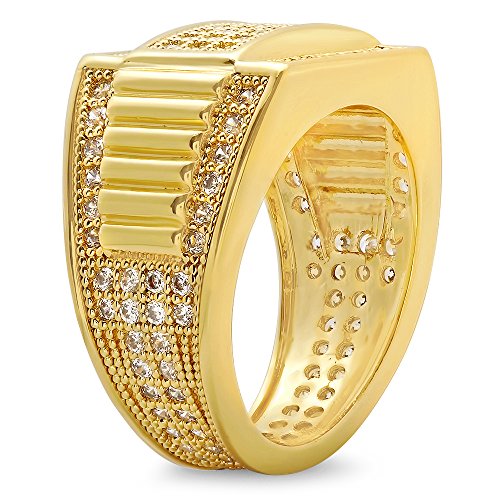 Hip Hop Iced Out CZ Stacked Ring - 14k Gold Plated, 14.5mm Wide, Size 9