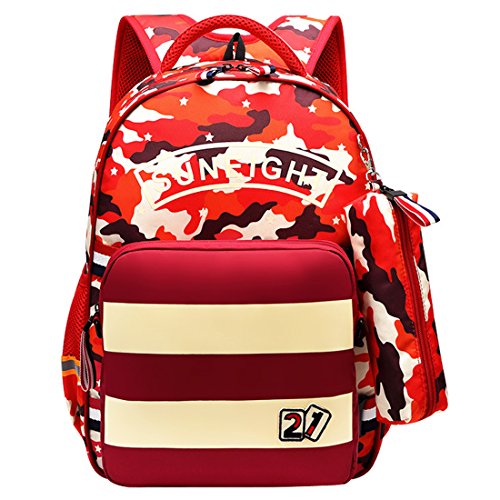 Preisvergleich Produktbild AnKoee Unisex - Kinder Rucksack Schulrucksack Wasserfester Rucksack für Jungen Mädchen Schüler Daypack Schultasche Grundschule Backpack Großen Kapazität (Rot)