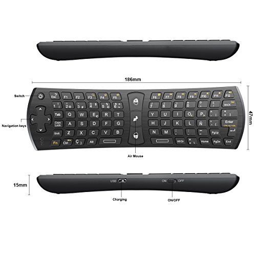 Rii Mini i24 (layout Español) Teclado inalámbrico con ratón giroscópico para Smart TV, Mini PC Android, PlayStation, Xbox, HTPC, PC,Raspberry Pi A B B+ ,Kodi