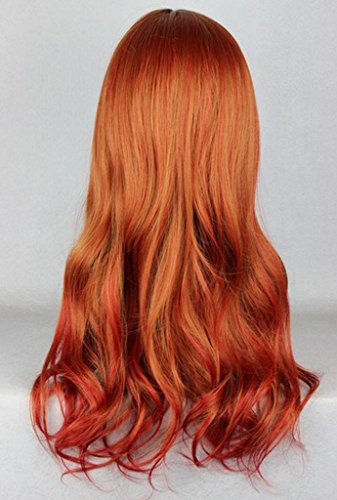 Beauty Smooth Hair Frauen Lang Laenge Weinrot Haar Peruecke mit Voll Pony Cosplay COSL1020 - 3