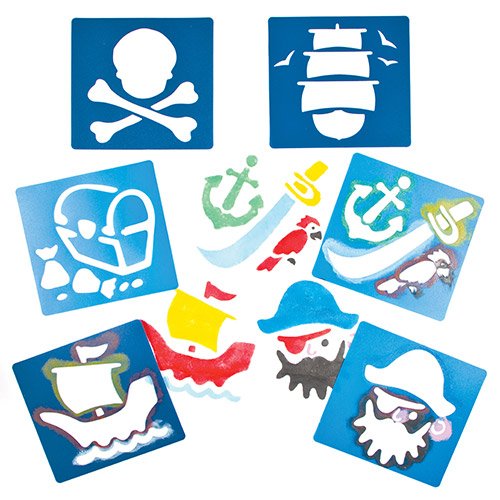 Piratenschablonen aus Plastik für Kinder zum Basteln und Verzieren von Karten und Collagen (6 Stück)