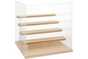 Nynelly 5 Tier Clear Acrylic Display Case for Models, Mini Figures, Pop Mart, Labubu, Sonny Angel, Smiski - Assemble Dustproof Display Box with Door, Display Stand (Wood Base Step)