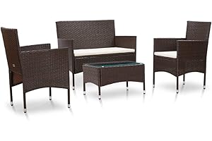 vidaXL Set Muebles de Jardín 4 Piezas y Cojines Exterior Conjunto Casa Patio Terraza Sofá Mesa Tablero Aire Libre Comedor Ratán Sintético Marrón