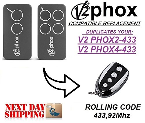 V2 PHOX2, V2 PHOX4 Compatible Clone Control remoto transmisor de reemplazo, 433,92 mhz rolling code clon.