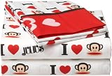 tweener, Teen Tema Paul Frank I Love Julius El Mono Juego de sábanas, algodón, Red/Black, Plein