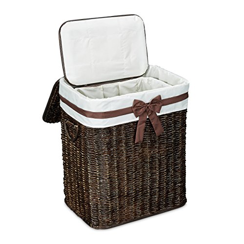 Relaxdays Wäschekorb 2er Set geflochten Buri eckig H x B x T: 56,5 x 46,5 x 33,5 cm stapelbare Wäschetruhe mit herausnehmbarem Wäschesack ca. 67 L Wäschesammler mit Schleife atmungsaktiv, schokobraun - 4