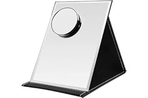 ‎GZGXKJ GZGXKJ Tragbarer Klappspiegel Reisespiegel mit Runder vergrößerter Taschenspiegel Schminkspiegel Tischspiegel mit Schwarz PU-Lederhülle Ideal für Reisen und den Heimgebrauch