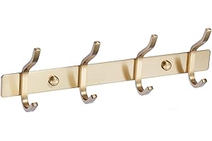 QNIIAED Coat Hooks Wall Mounted,Back of Door Hooks Screw in Metal Heavy Duty Stainless Steel Hanger for Towel,Coat,Robe,Key,Hat,Clothes,Bathroom,Bedrooms（Brushed Brass Gold）