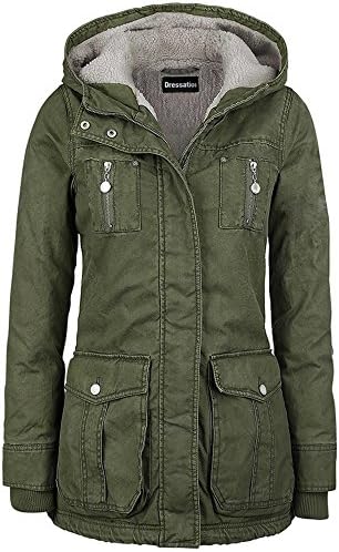Dressation Ladies Womens Classic Winter Hooded Thicken Military Anorak Safari Parka Coat