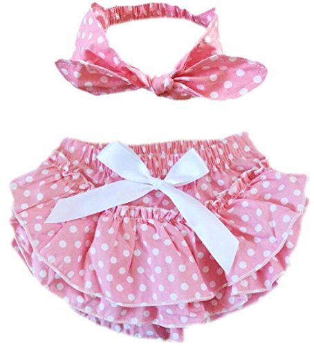 October Elf Baby Girl's Briefs Cotton Ruffle Bloomer and Headband Diaper Cover (S(0-6M), Pink+White)