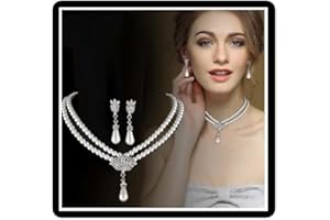 FARUODIS Pearl Wedding Necklace Earrings Set Bridal Crystal Pendant Necklace Sets Rhinestone Marquise Chain Jewelry for Women