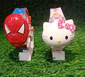 SHASHIKIRAN Watch for Kids Spider Man Hello Kity Kids Light Glowing Watch with Music Tune and Face Cover Multicolor Led Digital Light Kid Watch (Pack of 2) {3-9 Year