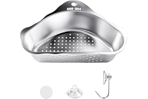 FuxFuis Siebkorb für Spülbecken, Dreieckige Spülen SiebkörbeEdelstahl Spülbecken Sieb Spülbecken Abflusskorb Praktisch Spülbecken-Siebkorb-Set Silber Küchensieb für Filter-Lebensmittelabfall